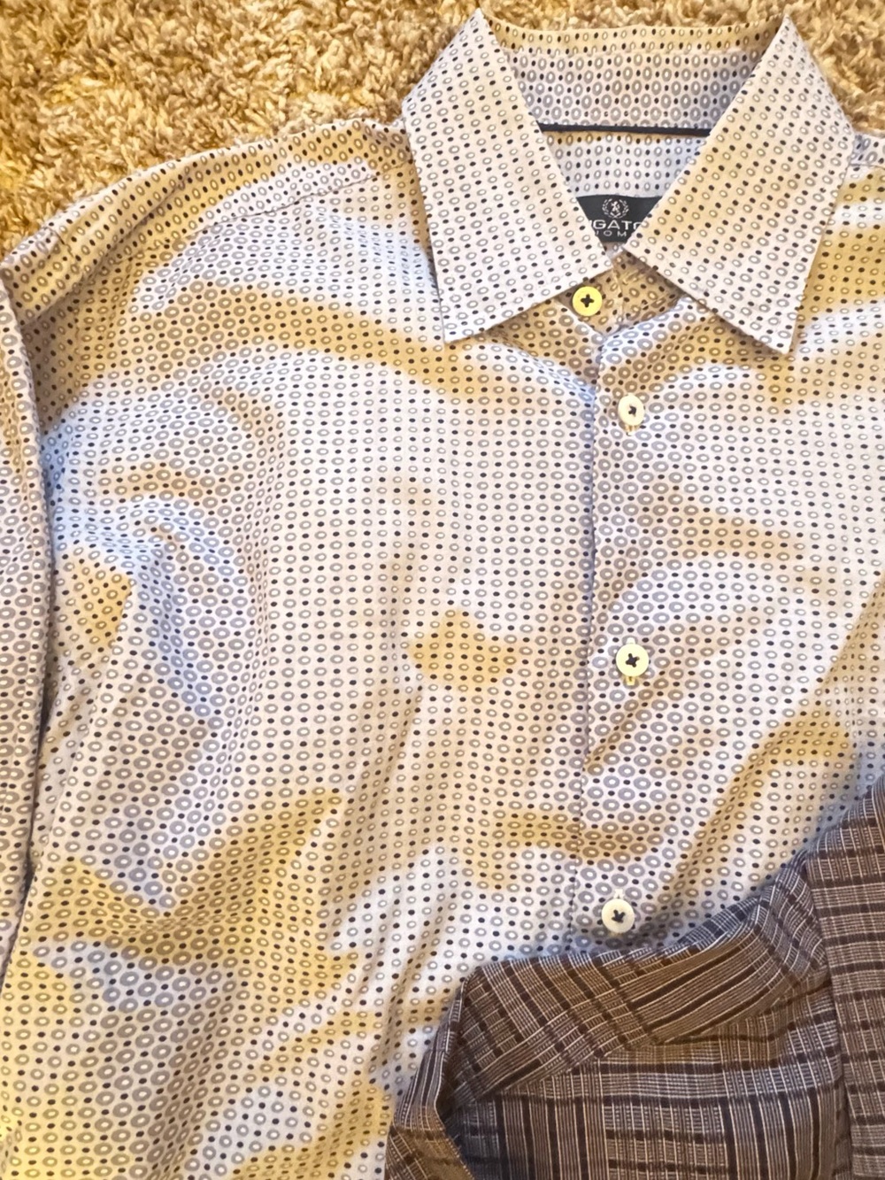 Bugatchi Men's Button-Down Shirt in Navy and Brown Plaid - Picture 6 of 7